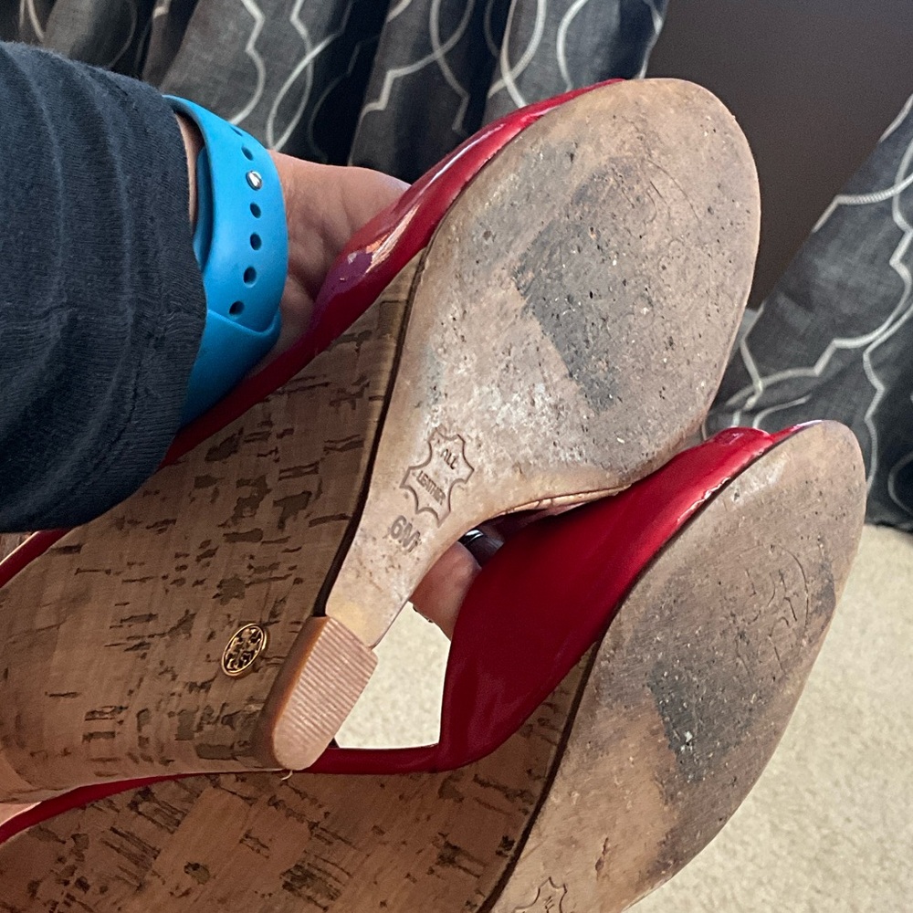 Tory Burch Red Patent Leather Wedges - Picture 7 of 14